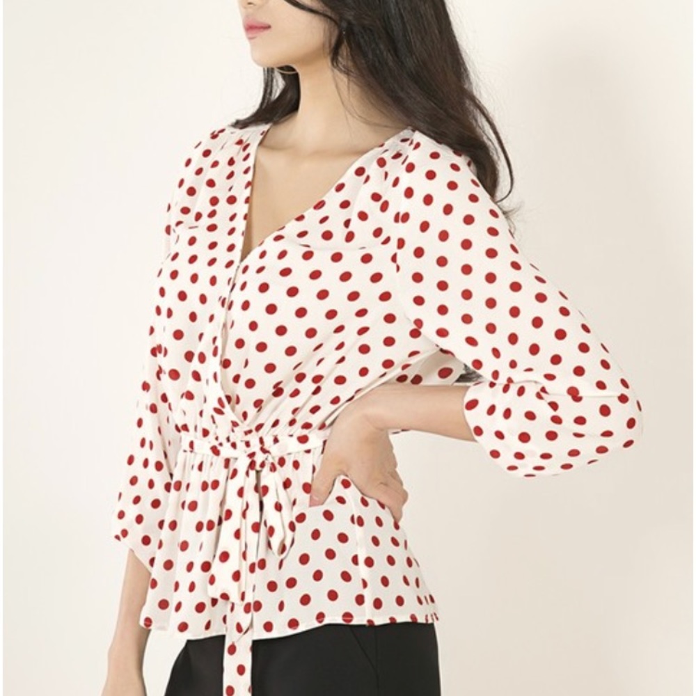 ✨|May You Be| Polka Dot Tie Waist Blouse